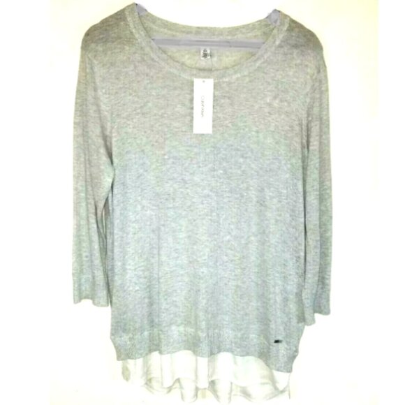 Women’s Calvin Klein Twofer Layered Pleating Pullover Sweater-Blouse - Picture 1 of 11